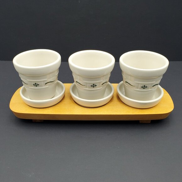 Longaberger Woven Traditions Heritage Green Flower Pots Saucers Woodcrafts Riser - Picture 2 of 10